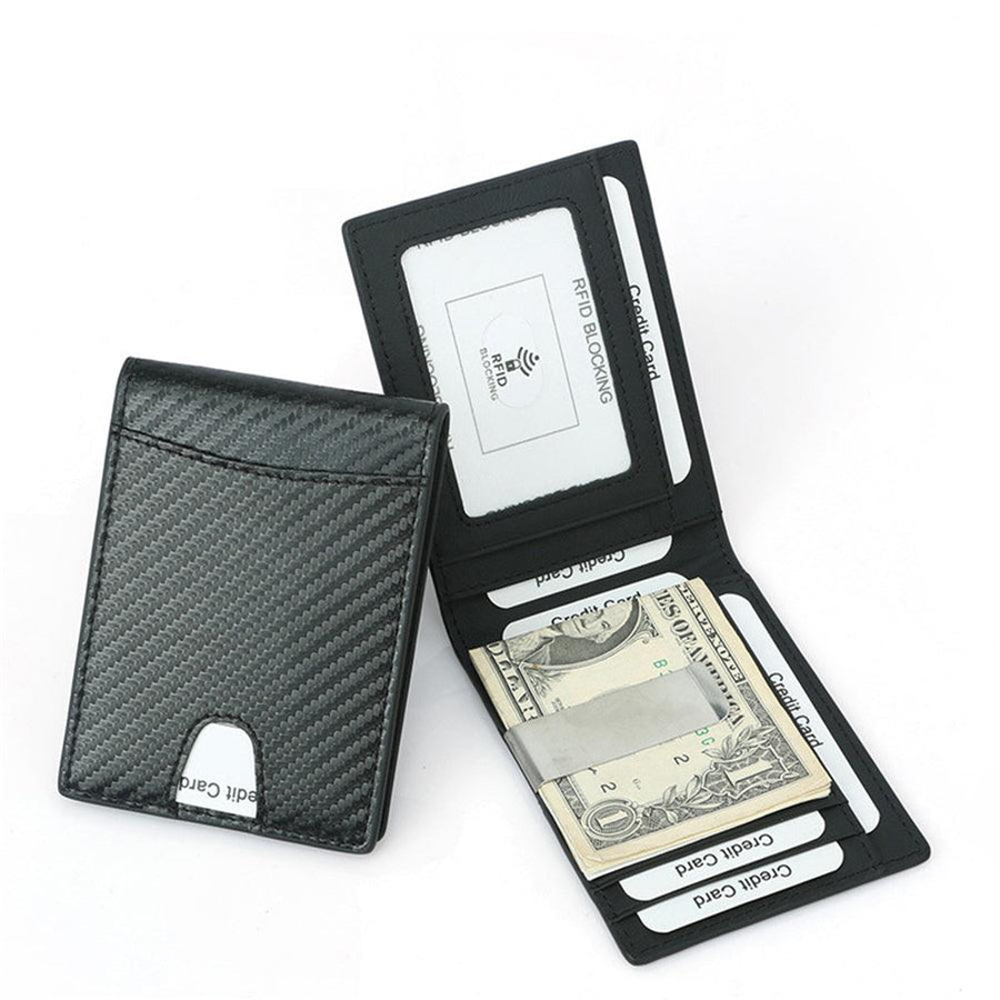 DKER TQ-306 Carbon Fiber Card Bag Leather Mini 8 Slots Credit Card Case Organizer Compact Wallet with Banknote Clip - MRSLM
