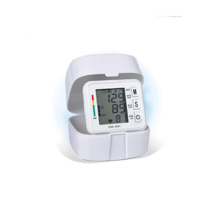 Boxym Wrist Blood Pressure Monitor Automatic LCD Blood Pressure Measurement Electronic Sphygmomanometer Tonometer Health Household Heart Rate Equipment (White) - MRSLM