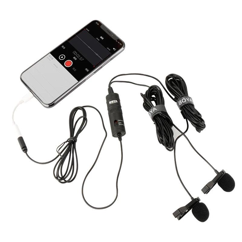 BOYA BY-M1DM Dual Omni-directional Lavalier Microphone Collar Mic for DSLR Camera Camcorder for Smartphone Audio Voice Recorders PC - MRSLM