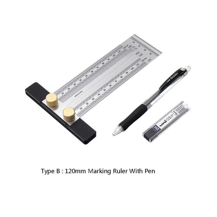 High-precision Scale Ruler T-type Hole Ruler Stainless Woodworking Scribing Mark - MRSLM