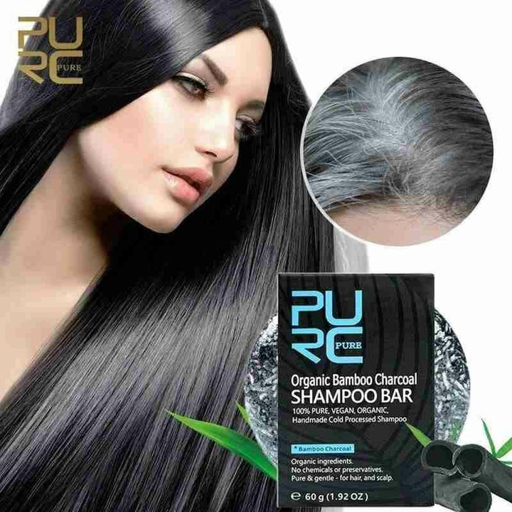 PURC Organic Bamboo Charcoal Shampoo Bar Clean Detox Soap Black Hair Color Dye Treatment Hair Shampoo Shiny Hair Treatment Soap - MRSLM