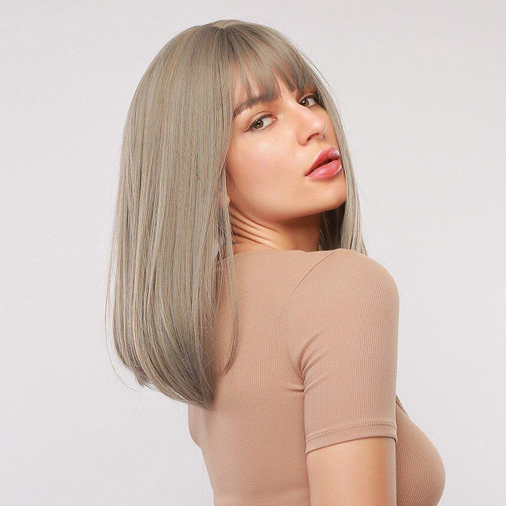 18 Inch Gray Mixed Color Medium-Length Straight Hair Soft Natural Full Head Cover Wig - MRSLM