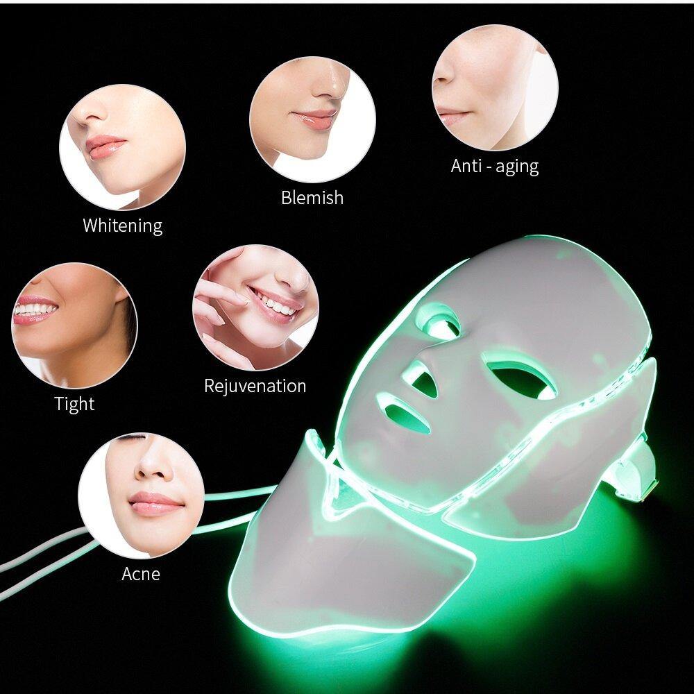 LED Light Therapy Face Mask - Colorful Acne-Removing Neck Beauty Instrument for Brightening and Rejuvenation - MRSLM