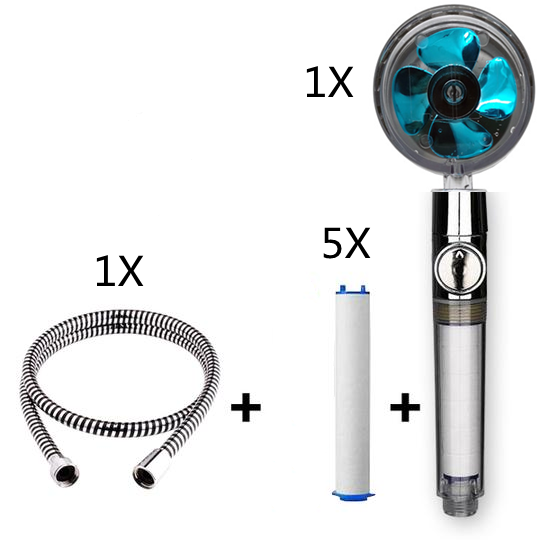 Pommeau de douche à hélice avec bouton d'arrêt et filtre en coton buse de douche à main haute pression turbocompressée