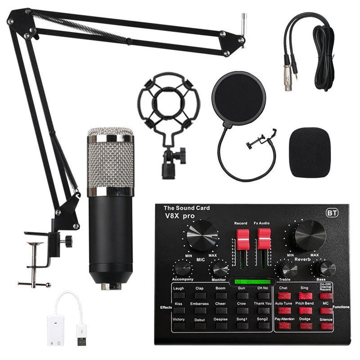 Condenser Microphone with Live Studio Sound Card Recording Mount Boom Stand Mic Kit for Live Broadcast K Song - MRSLM