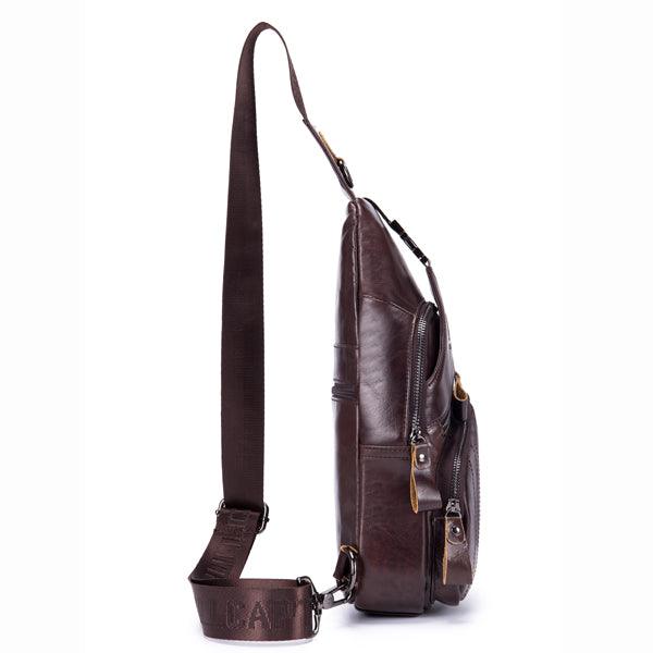 Bullcaptain Genuine Leather Retro Chest Bag Outdoor Leisure Daypack Crossbody Bag for Men - MRSLM