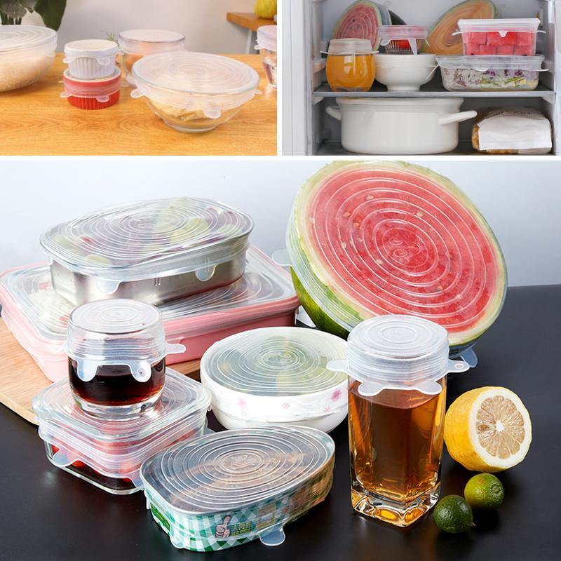 6 PCS Silicone Kitchen Storage Container Lid Multi Function Stretchable Food Keeping Case Cover - MRSLM