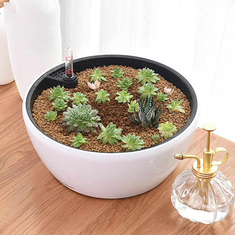 Automatic Suction Flowerpot Round Fleshy Plants Imitation Ceramic Balcony Plastic Lazy Self Watering Planter - MRSLM