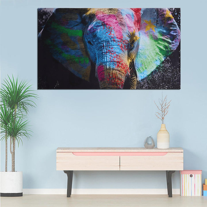 Colorful Elephant Canvas Decorative Painting Wall Hanging Picture Painting Calligraphy Home Living Room Office Decor - MRSLM