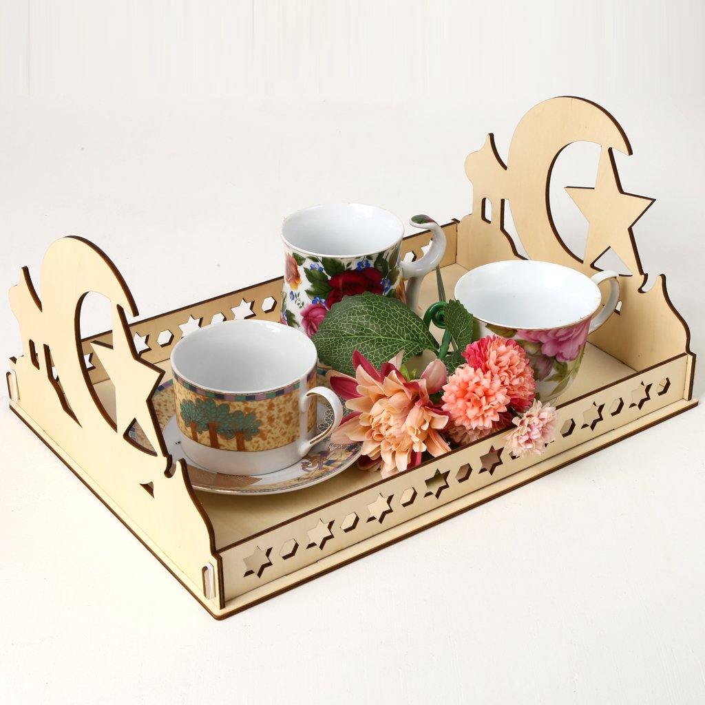 Rustic Wooden Islam Ramadan Food Serving Tray Pastry Dinner Plates Holder Decorations - MRSLM