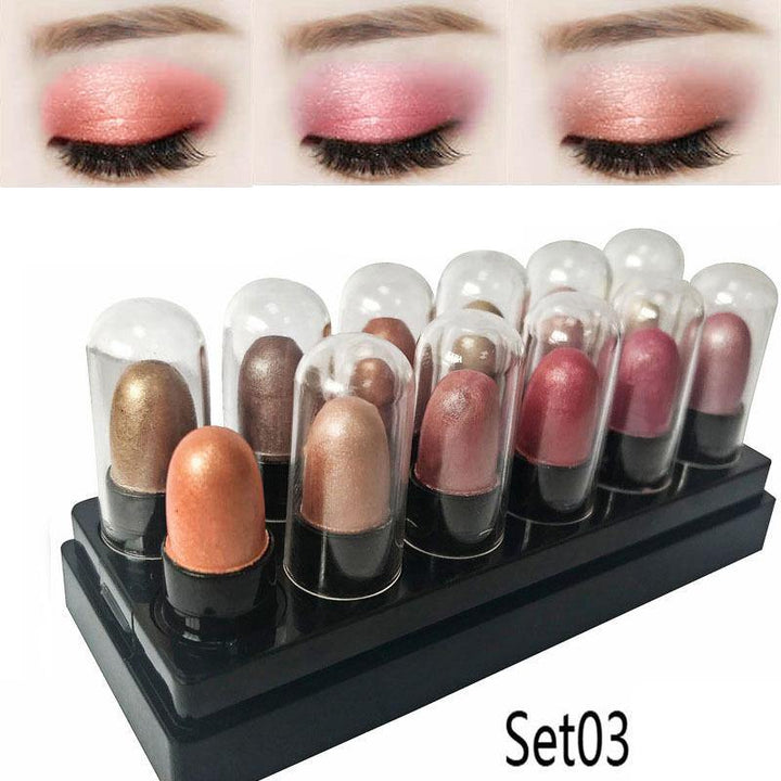 Mini Eyeshadow Stick Set Shimmer Glitter Eye Shadow Cream Set 12 Pcs Lasting Eyeshadow - MRSLM