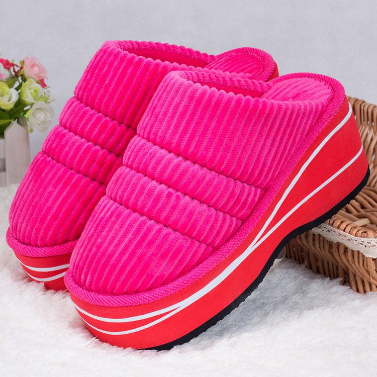 Winter Home Indoor High-heeled Cotton Slippers Women's Thick-soled Non-slip - MRSLM