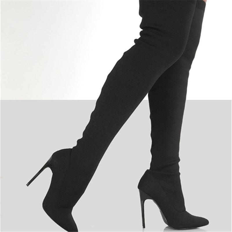 Women's High-heel Knit Over-the-knee Boots - MRSLM