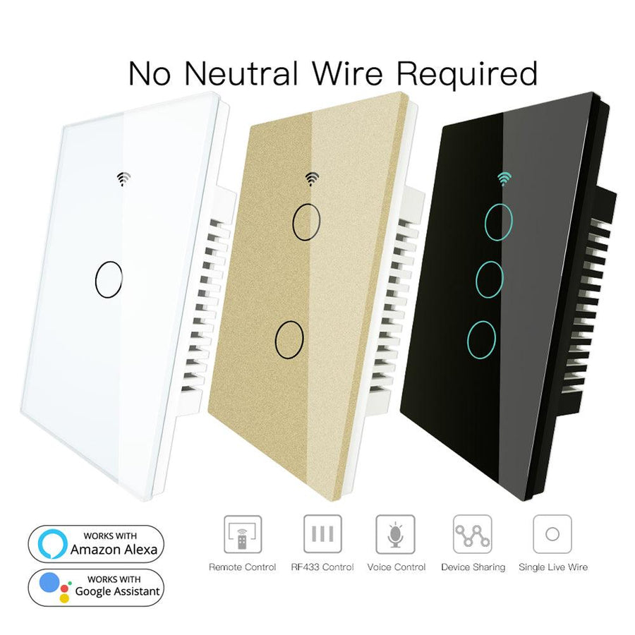 MoesHouse AC170-250V RF433 WiFi Smart Wall Touch Switch No Neutral Wire Needed Smart Single Wire Wall Switch Work with Alexa Google Home - MRSLM