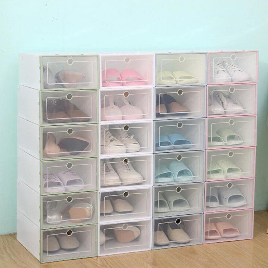 Foldable Clear Plastic Shoe Boxes Case Stackable Tidy Display Storage Organizer Single Box - MRSLM