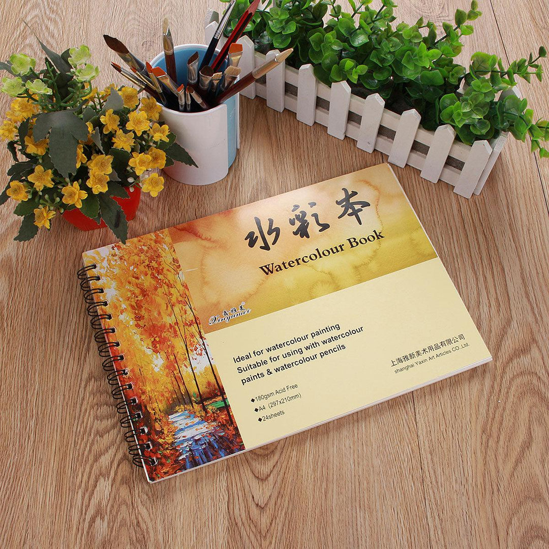 A4 24 Pages Watercolour Paper Art Sketchbook Pad Journal Drawing Paint Book Stationery Painting Supplies - MRSLM