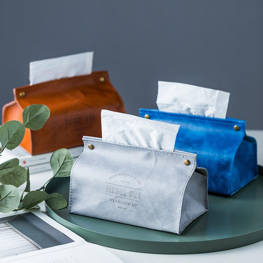 PU Leather Tissue Box Napkin Holder Case Home Kitchen Paper Holder Storage Box - MRSLM