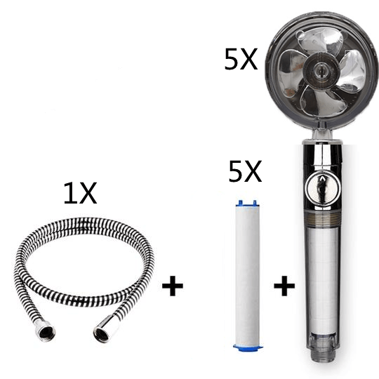 Propeller Driven Shower Head With Stop Button And Cotton Filter Turbocharged High Pressure Handheld Shower Nozzle - MRSLM