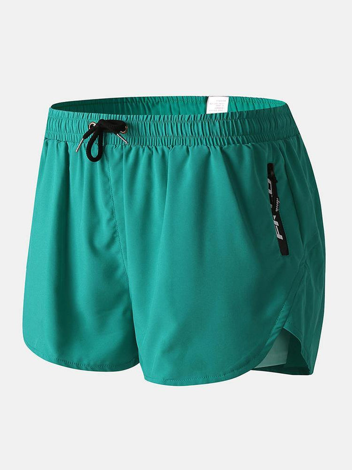 Men Sports Breathable Moisture Drawstring Bicycle Shorts Mesh Liner Zipper Pocket Mini Shorts - MRSLM