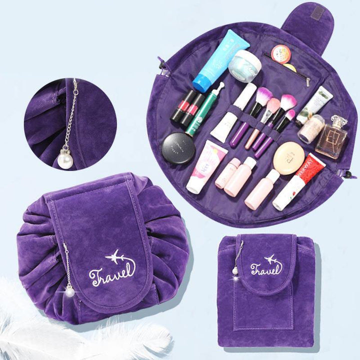 Lazy Big Capacity Cosmetic Bag Flannel Drawstring Travel Makeup Storage Bag - MRSLM