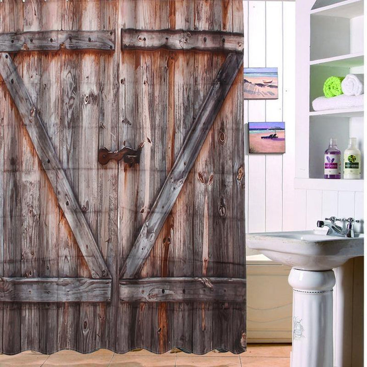 180x180cm Wooden Bridge Lake Fall Pattern Waterproof Bathroom Shower Curtain - MRSLM