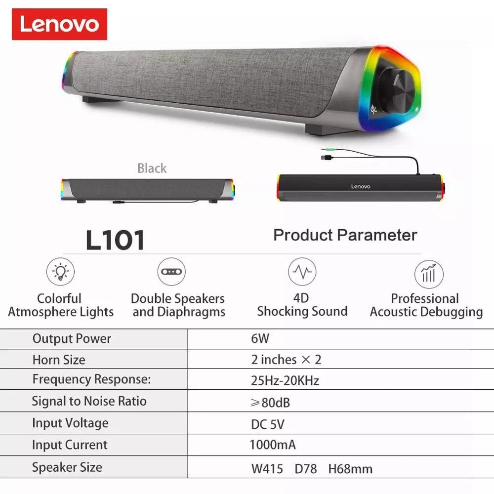 Lenovo L101 Computer Speaker Wired Desktop Speaker RGB Light Dual Units Stereo Surround Subwoofer Soundbar for Macbook Laptop Notebook PC Player (Black) - MRSLM