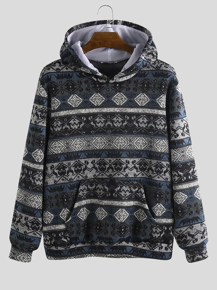 Mens Animal Printed Ethnic Style Casual Pocket Hooded Sweatshirt - MRSLM
