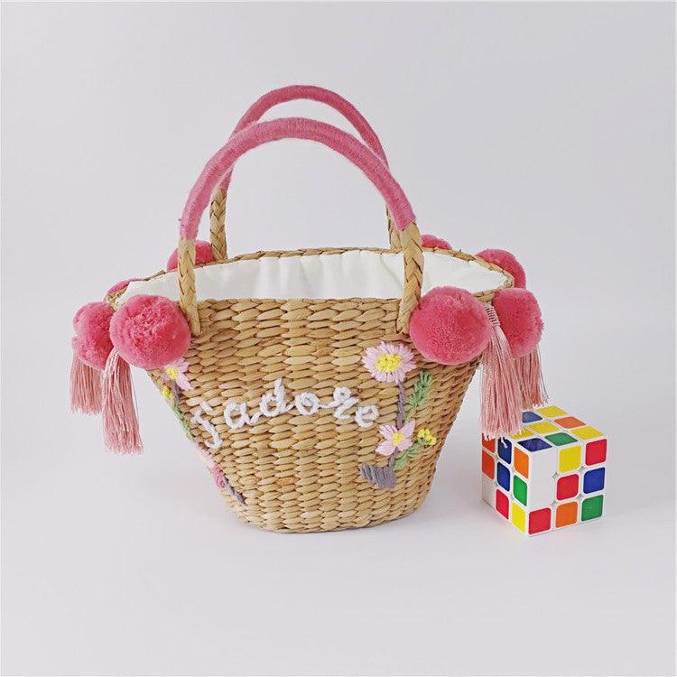 DIY Embroidered Straw Bag Hair Ball New Alphabet Women's Bag - MRSLM