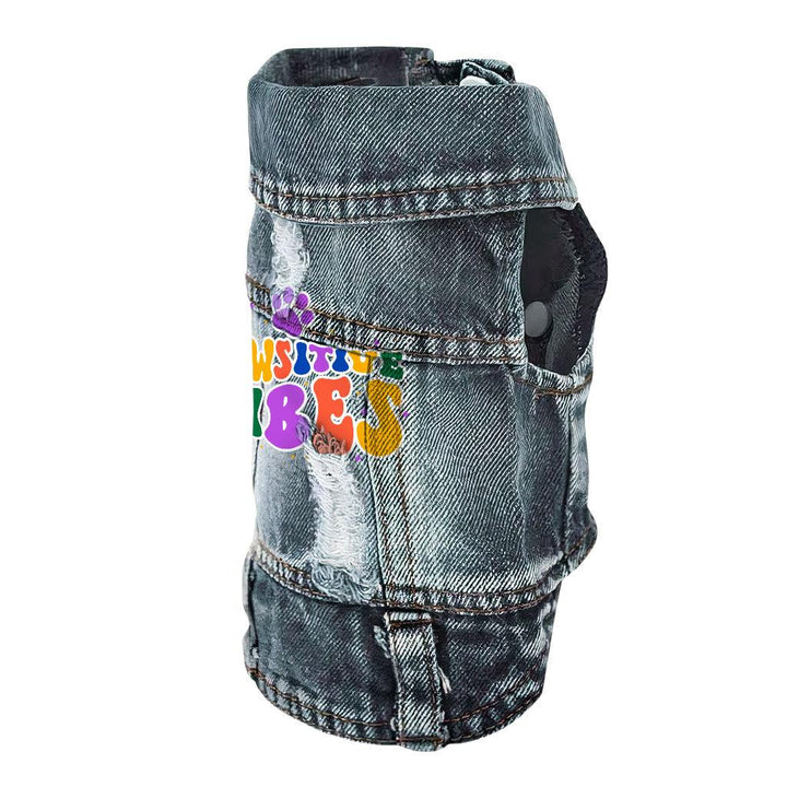 Pawsitive Vibes Dog Denim Vest - Colorful Text Dog Denim Jacket - Cool Dog Clothing - MRSLM