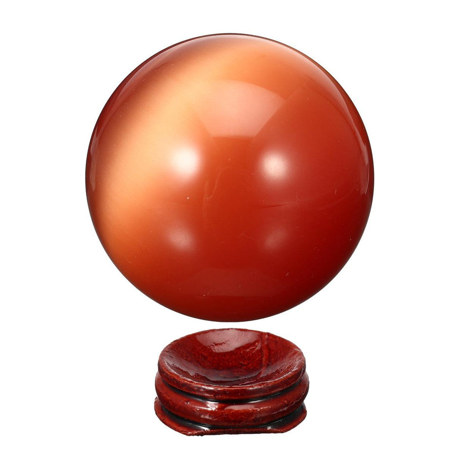 Cat Eye Crystals Ball Sphere 50-60mm Asian Quartz Rock Healing Home Decor + Stand - MRSLM