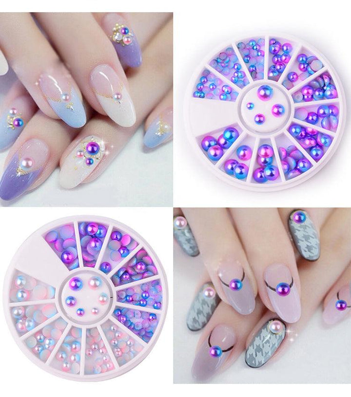 3D Round Purple Pink Nail Art Decoration Wheel Gradating Pearl Luster Manicure Stub Bead - MRSLM