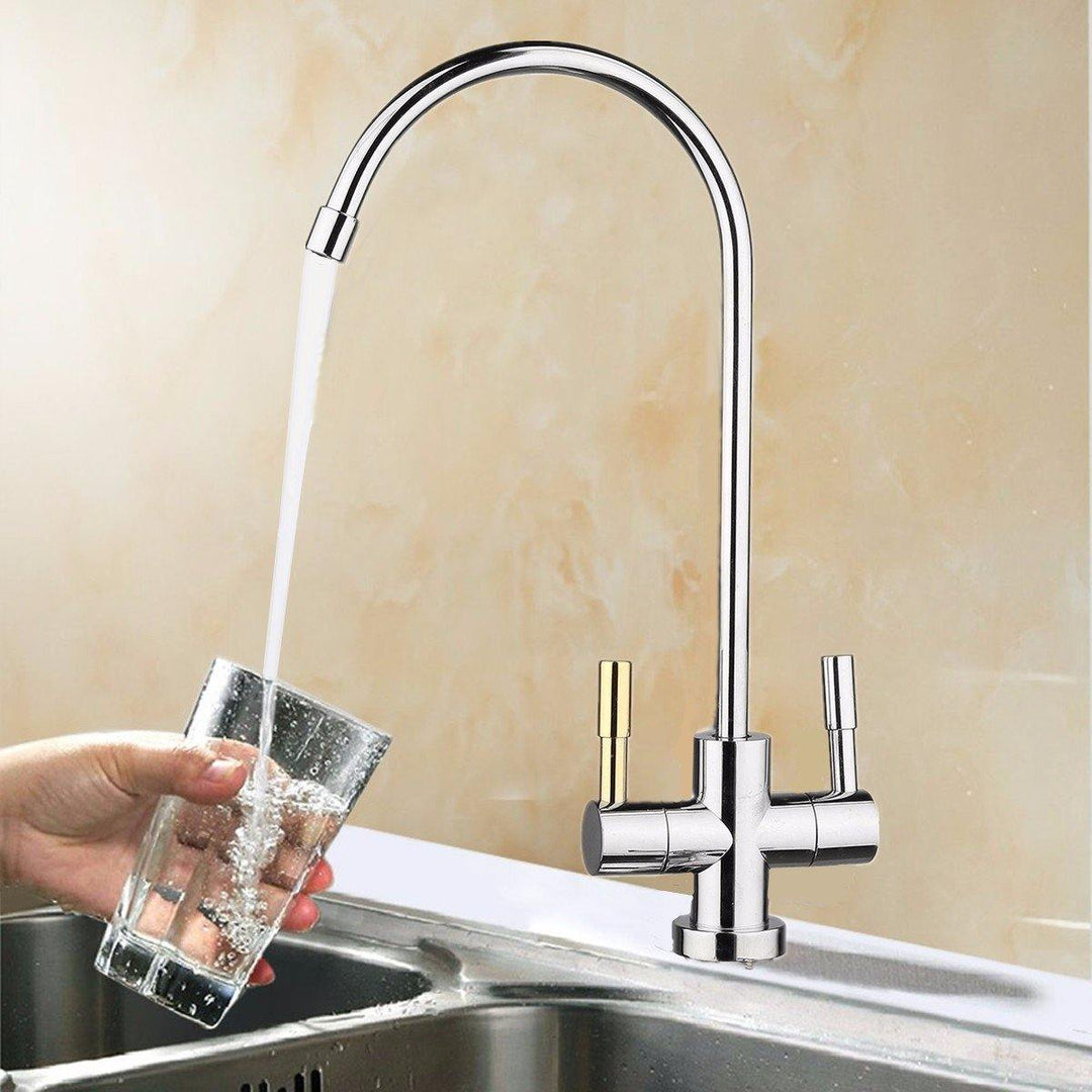 1/4'' Double Holes Chrome RO Reverse Osmosis Kitchen Sink Drinking Water Filter Neck Faucet - MRSLM