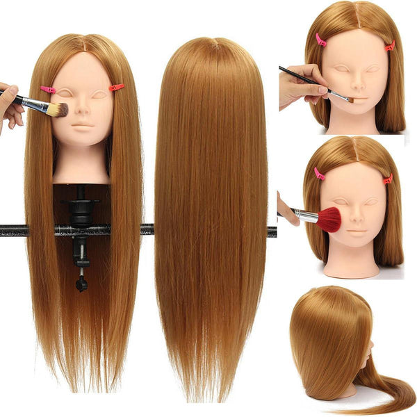 26" Long Hair Training Mannequin Head Model Hairdressing Makeup Practice with Clamp Holder - MRSLM