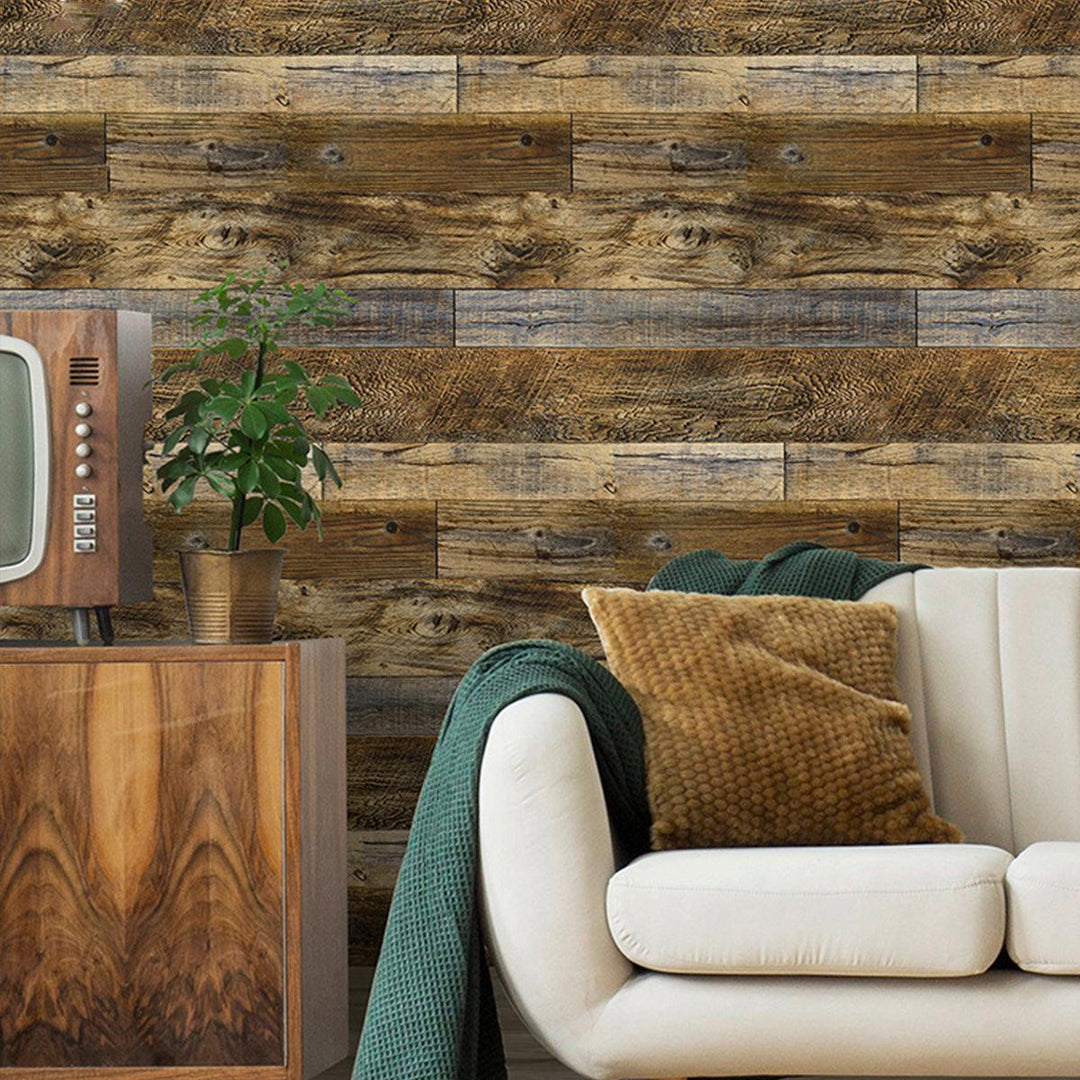 3D Retro Wood Grain Stick Self-adhesive Wallpaper Home Decor Heavy Duty Wall Stickers - MRSLM