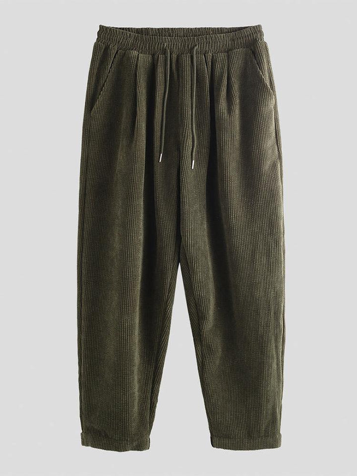 Mens Vintage Corduroy Warm Elastic Waist Thick Casual Pants - MRSLM