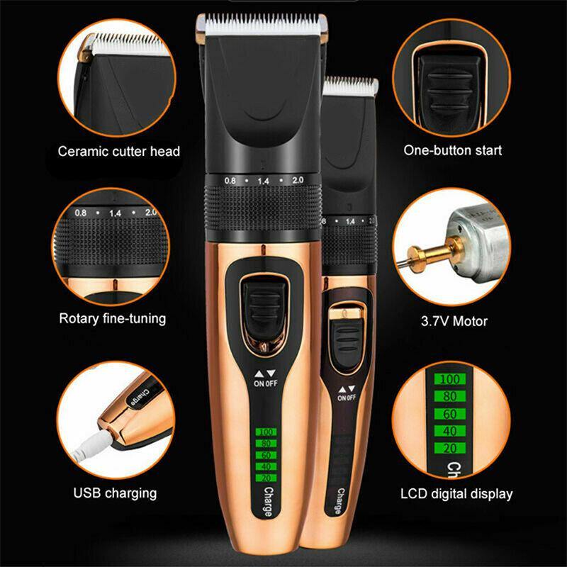 USB Charging Non-waterproof LCD Hair Clipper With 4 Push Heads 1 Flat Shears 1 Tooth Shears 1 Haircut Cloth - MRSLM