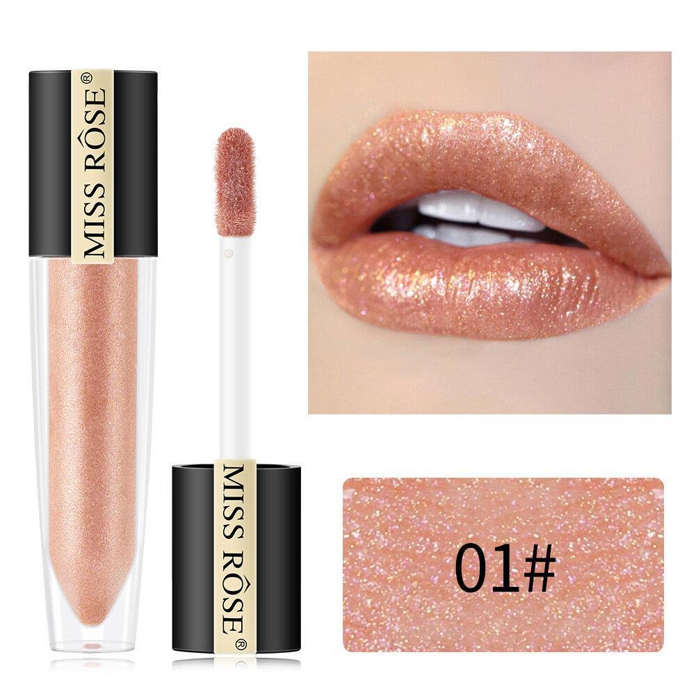 Miss Rose Shimmer Lip Gloss Pearly Metallic Lip Stick Waterproof Long-lasting Lip Gloss Beauty Cosmetics Make Up Lip Makeup - MRSLM