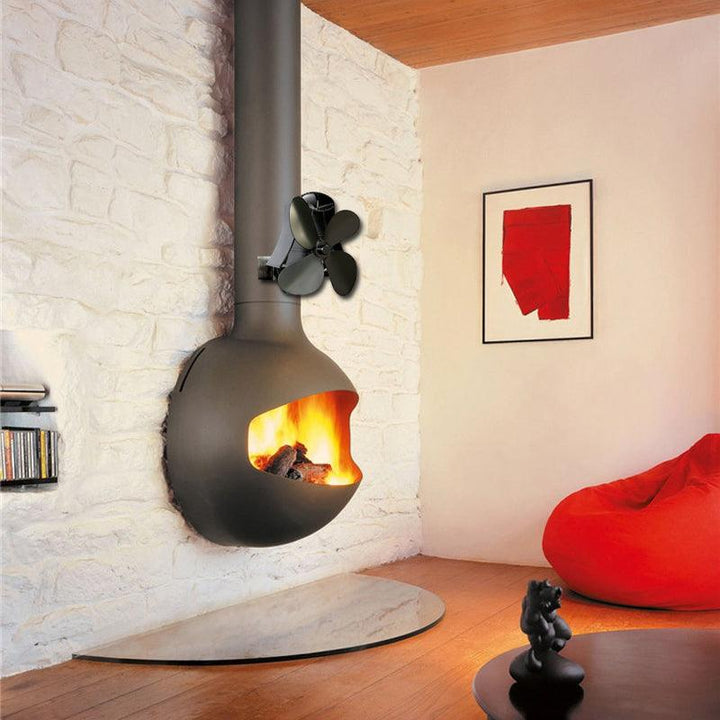 4 Blades Silent Wall Mounted Heat Powered Stove Fan Wood Burner Fireplace EcoFan - MRSLM