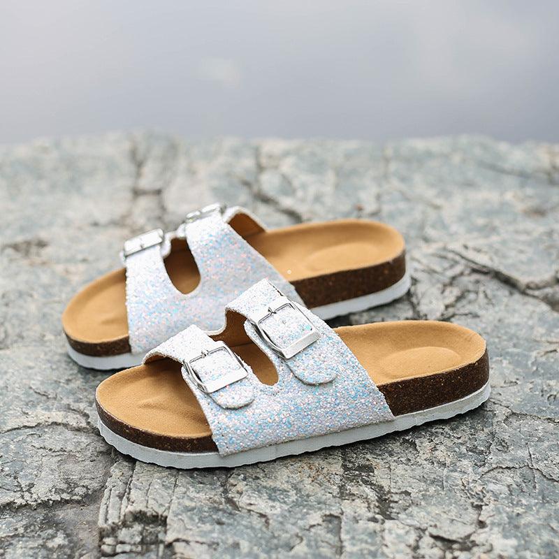 Double buckle flip flop cork slippers - MRSLM