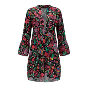 Printed V-neck button ruffled loose dress - MRSLM