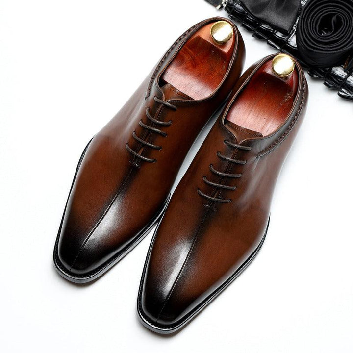 British Pointed Toe Lace-Up Men's Leather Shoes - MRSLM