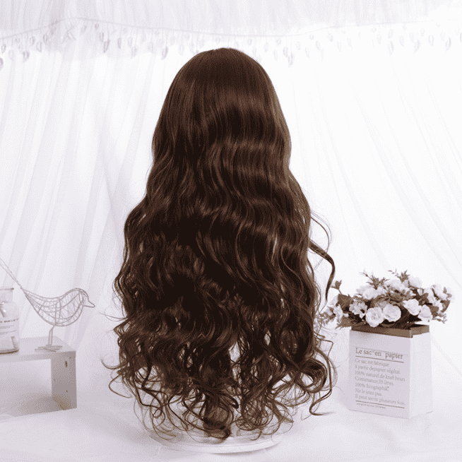 Korean style new air bangs female fashion long curly hair high temperature silk wig headgear - MRSLM