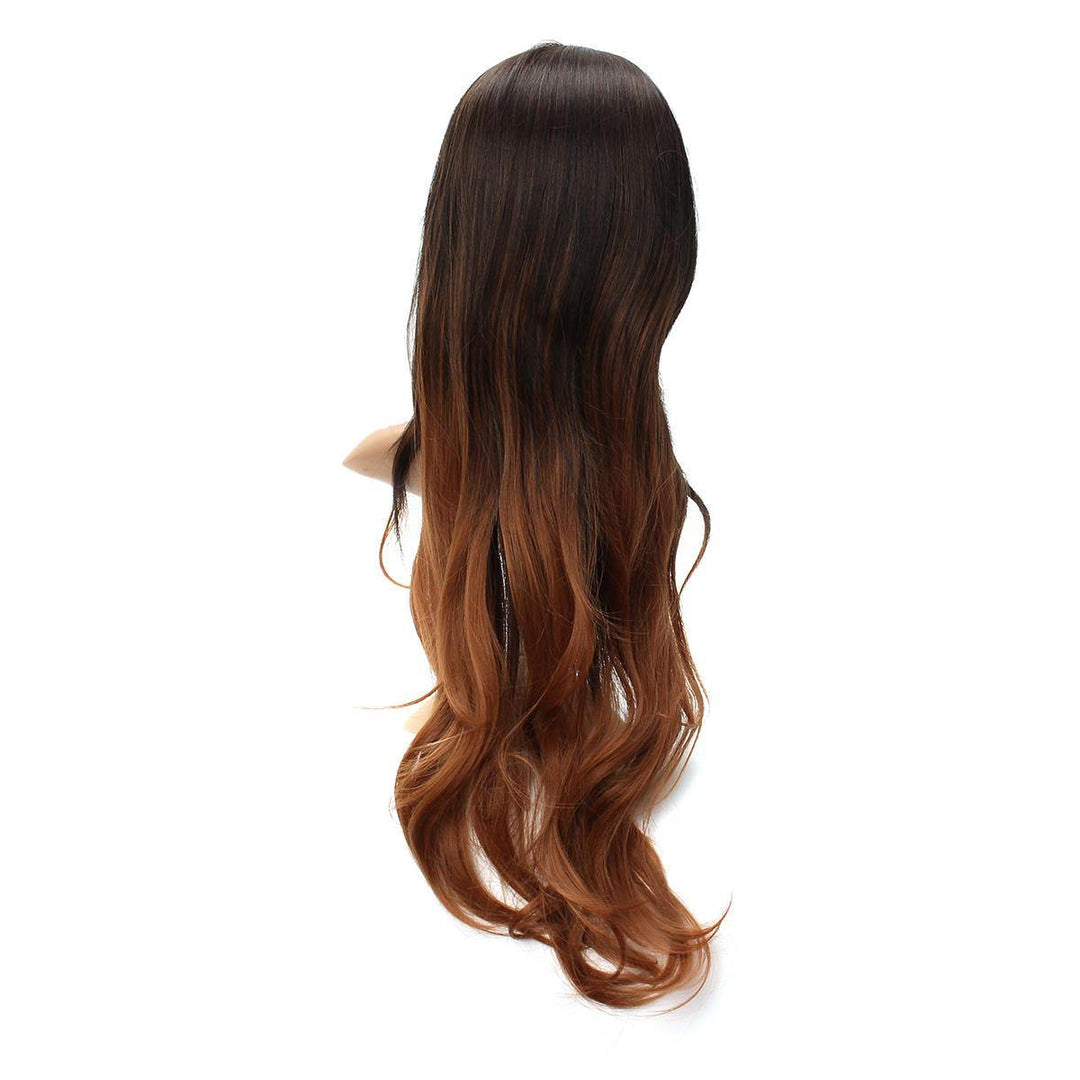 Women's Long Wavy Curly Hair Synthetic Wig Black Brown Ombre Cosplay Party Wig - MRSLM