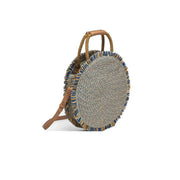 Straw woven round fringe beach bag, view 6 - MRSLM