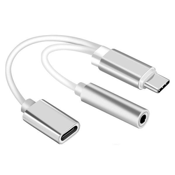 2 in 1 Type C 3.5mm Cellphone Tablet Cable Audio Jack Headphone Adapter - MRSLM