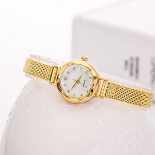 Women's Fashion Mesh Fine Alloy Band Rhinestone Dial Quartz Bracelet Wrist Watch - MRSLM