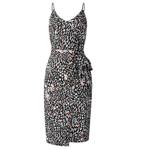 Women's printed split suspender chiffon dress, view 3 - MRSLM