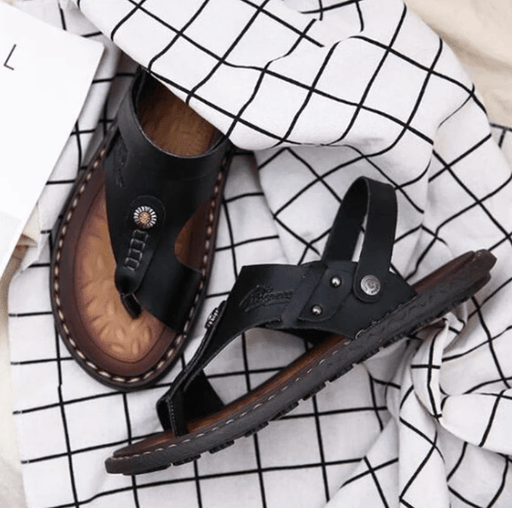 Men's two-toed leather sandals, view 6 - MRSLM