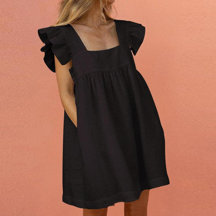 Flirty Ruffled Mini Dress with Square Neckline - MRSLM