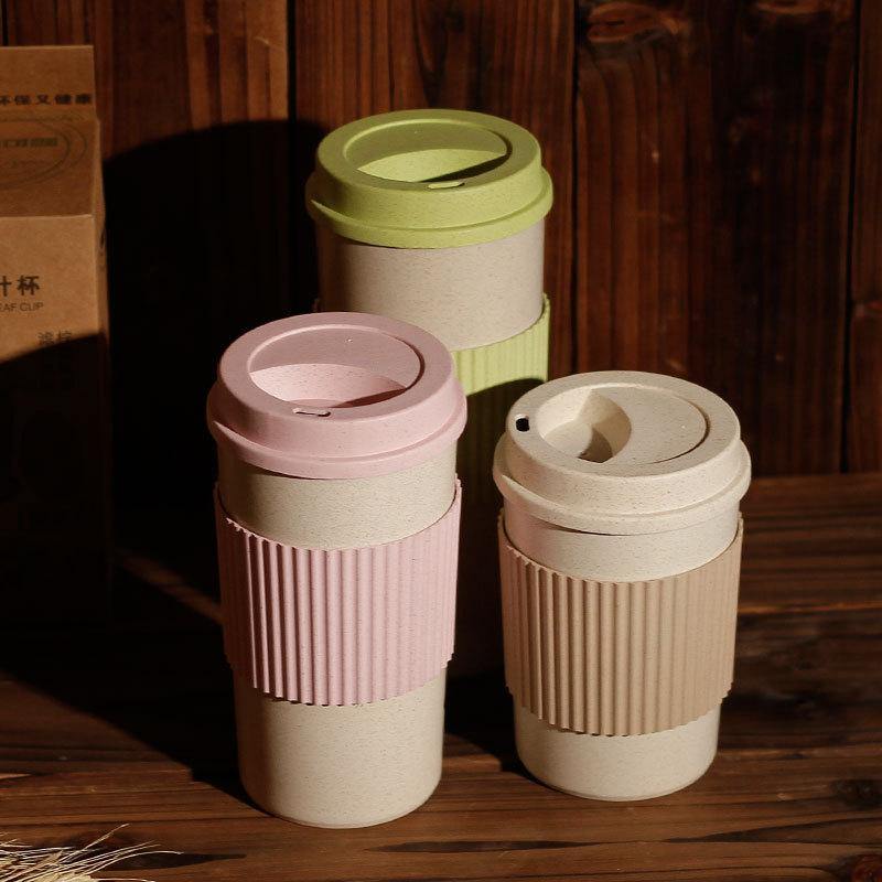Reusable Coffee Tea Cup Random Color Wheat Straw Mug Coffee Cup with Lid Home Outdoor Water Bottle Travel Insulated Cup - MRSLM